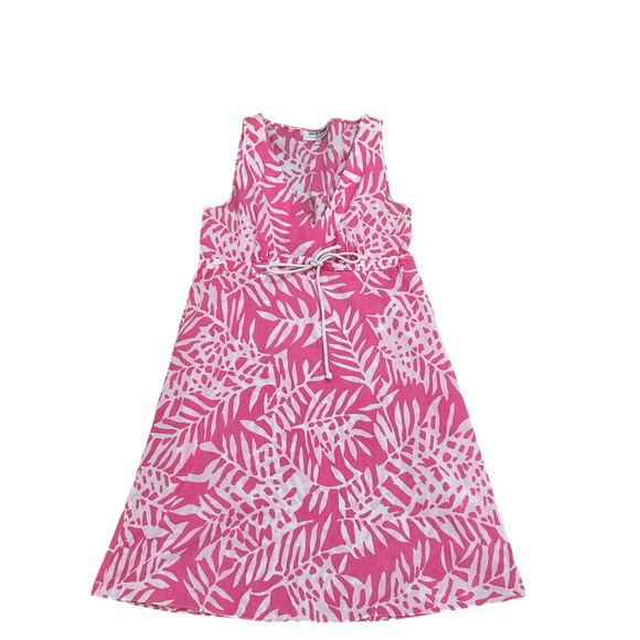 Skirtin Around boutique Pink & White Leaf print v neck sleeveless tie size 10 - Picture 2 of 9